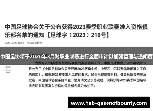 中国足协将于2026年3月对职业联赛进行全面审计以加强管理与透明度 中国足协将于2026年3月对职业联赛进行全面审计以加强管理与透明度