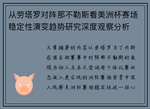 从劳塔罗对阵那不勒斯看美洲杯赛场稳定性演变趋势研究深度观察分析