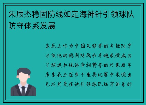 朱辰杰稳固防线如定海神针引领球队防守体系发展